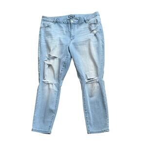 Indigo Fusion Plus Size 22 Skinny Blue Jeans Distressed Ripped 26" Inseam